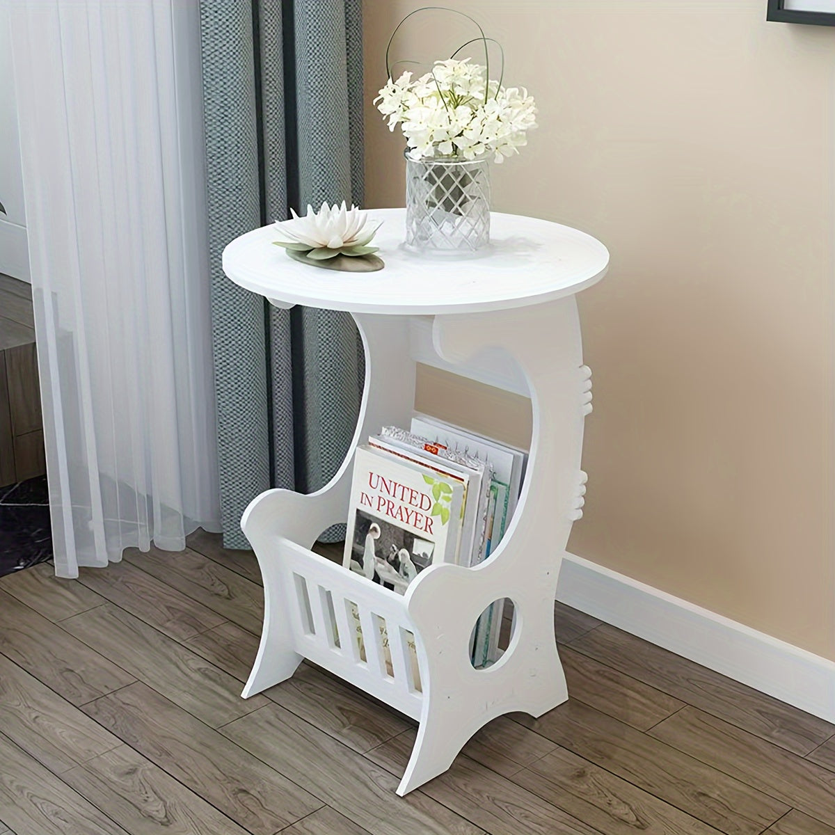 Portable Mini Bedside Cabinet - Compact Round Table in White, Ideal for Travel and Home Use. Perfect for Displaying Jewelry and Packaging, Multi-functional Stand for Crafts and Accessories.