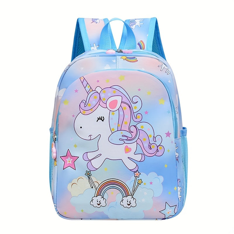 Cute Unicorn Princess Backpack for Girls - Nylon, Waterproof & Lightweight with Adjustable Straps, Zip Closure - Ideal for Kindergarten & Outdoor Adventures, Ages 3-6, Unicorn-themed.