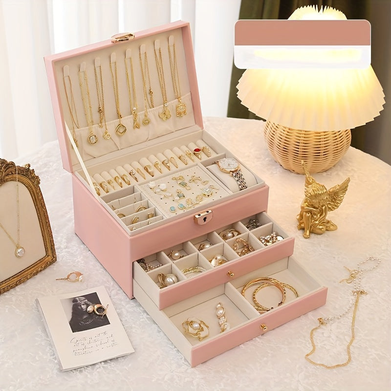 Large capacity jewelry organizer box for all accessories with multiple compartments - luxurious display case for jewelry making.