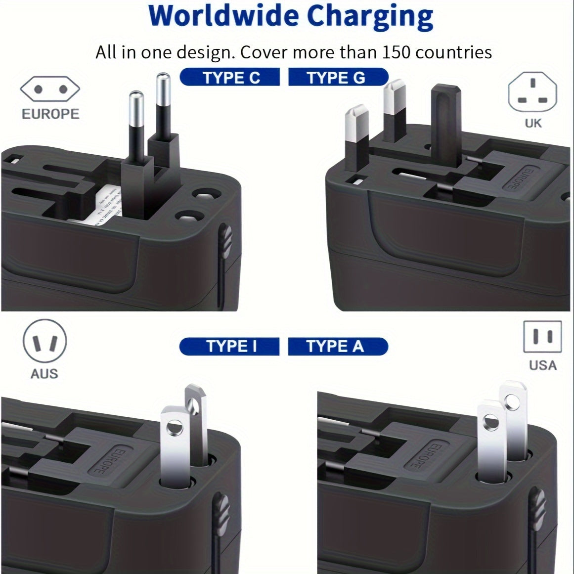 Travel adapter with two USB charging ports