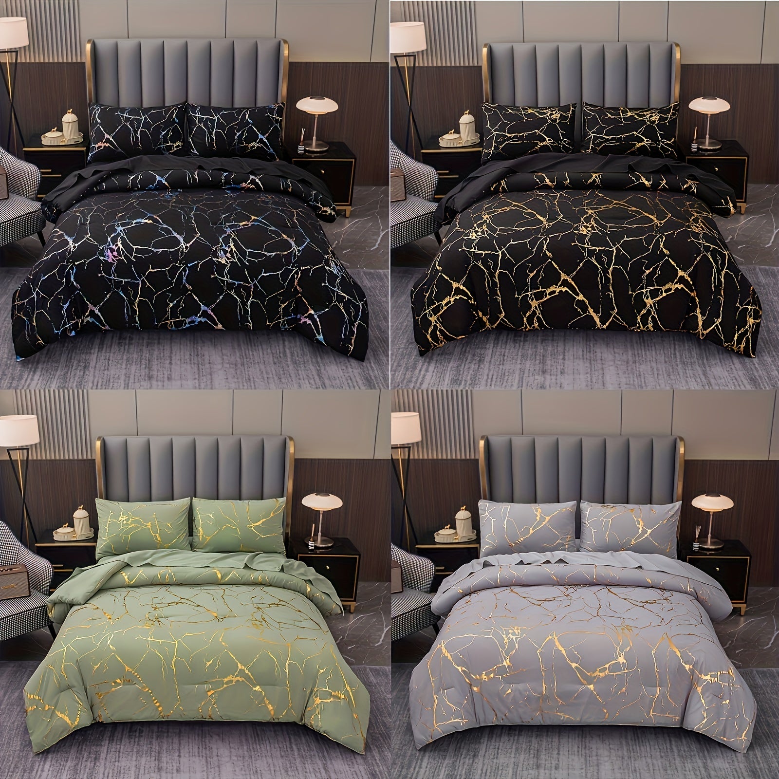 2/3 piece luxury comforter set with bronzing marble print. Soft, comfortable, and skin-friendly for bedroom or guest room. Includes 1 comforter and 1 or 2 pillowcases without core.