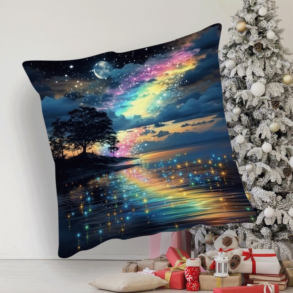 Enhance your home decor with the Aurora Starry Rainbow Tree of Life decorative cushion cover. This classic style polyester cover is machine washable and features a zipper closure for easy removal. Designed for a 45.72x45.72 cm pillow, it's perfect for