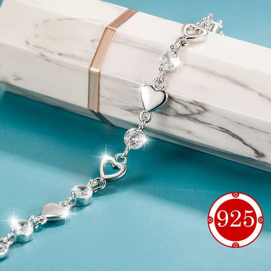 Stylish Heart Bracelet made of 925 Sterling Silver - Suitable for Sensitive Skin, Great for Couples and Best Friends, Perfect for Special Occasions like Weddings, Parties, Beach Trips, and Vacations - Comes in a Gift-Ready Box with Anti-Tarnish Packaging