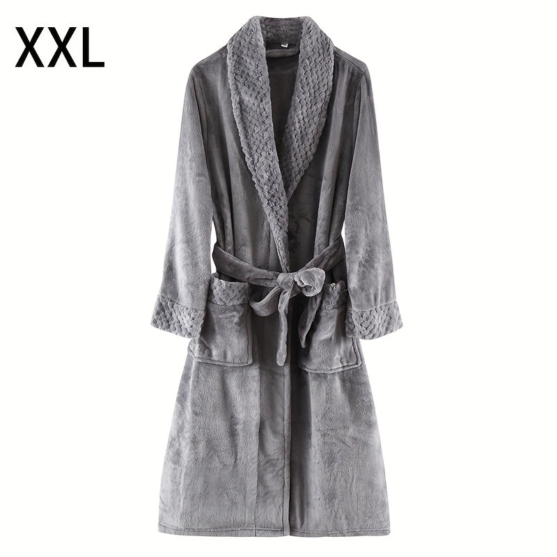 Thickened flannel bathrobe for autumn/winter, cozy unisex nightwear for home.