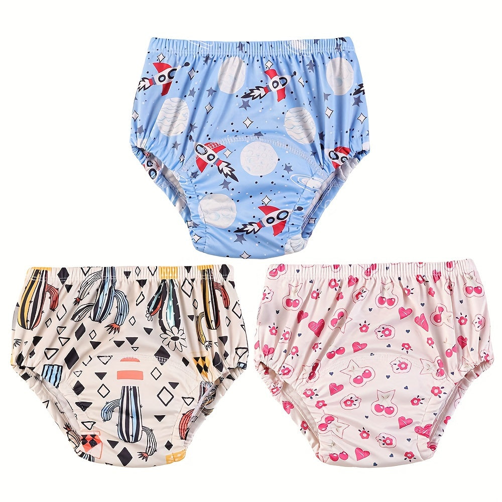 Set of 3 Adorable Patterned Potty Training Pants, Reusable Learning Diaper Shorts