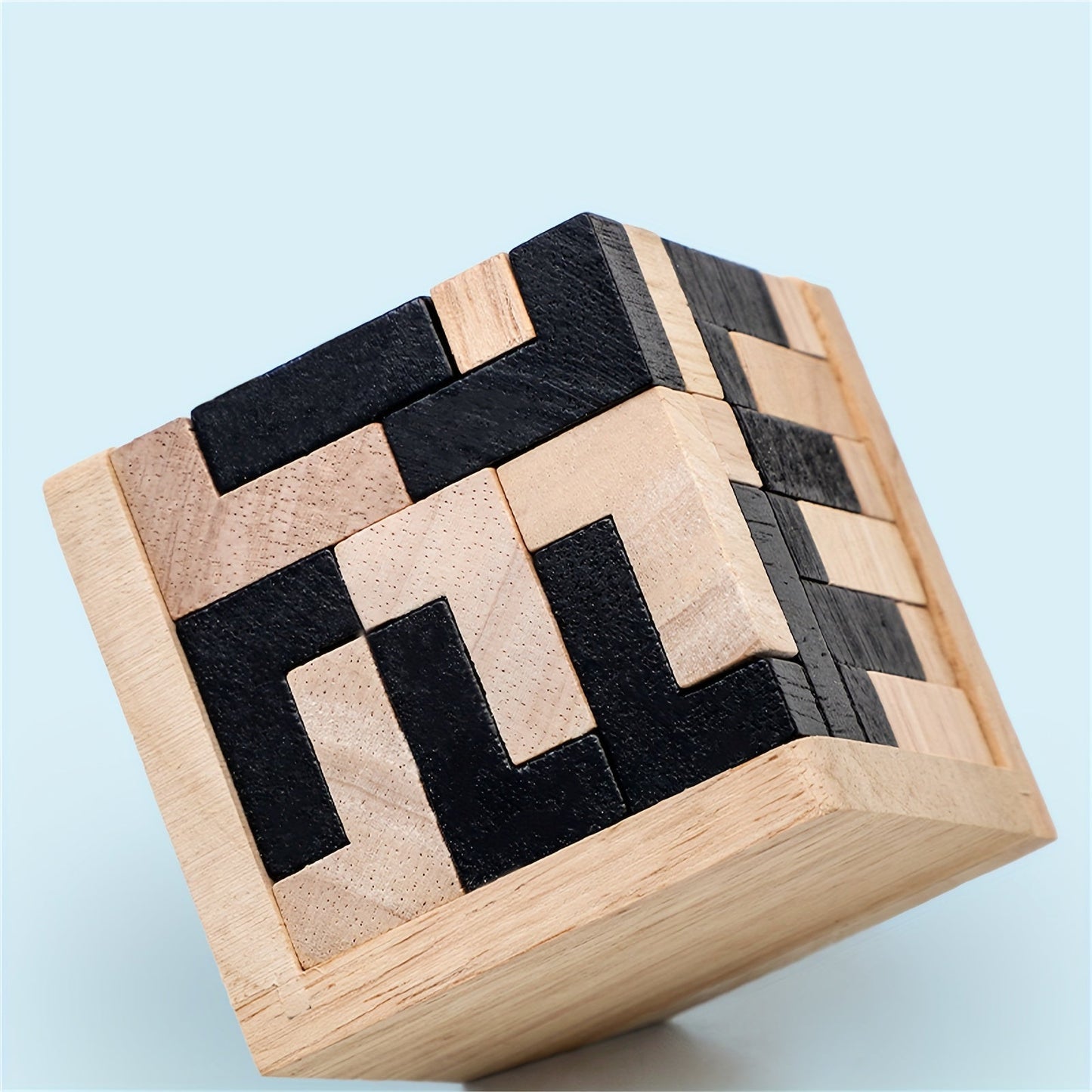 Wooden Brain Teaser Puzzle Cube with 54 Pieces, Educational L-Shaped Jigsaw Logic Puzzle Toy made of Wood