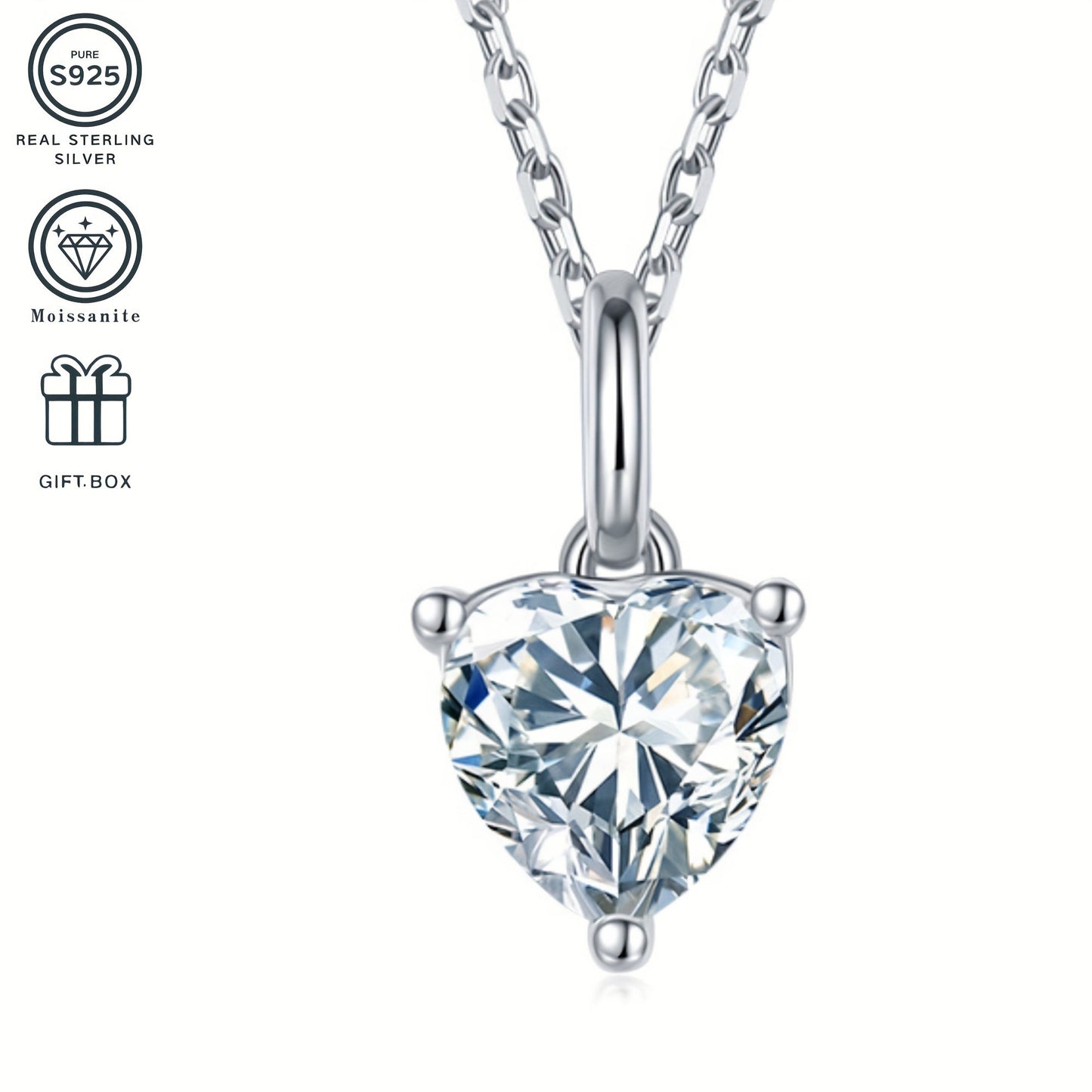 Timeless Retro Charm 925 Silver Plated 3-Piece Jewelry Set - Heart-Shaped Moissanite Necklace & Earrings, Combined Weight 2.02g, Non-Allergenic, Perfect for Wedding, Festivals, Halloween, Graduation - Comes with Elegant Gift Box