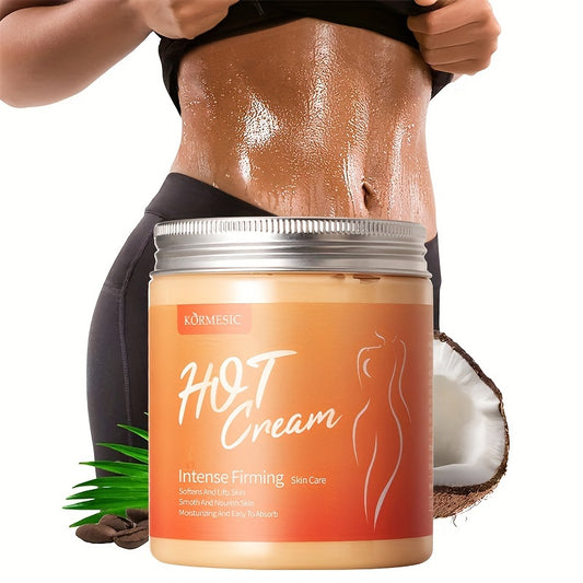 KORMESIC Hot Cream 8.82oz: Non-greasy firming and moisturizing formula for arms, thighs, and abdomen. Boosts sweat for all skin types. Contains alcohol-free glycerin and Vitamin C.