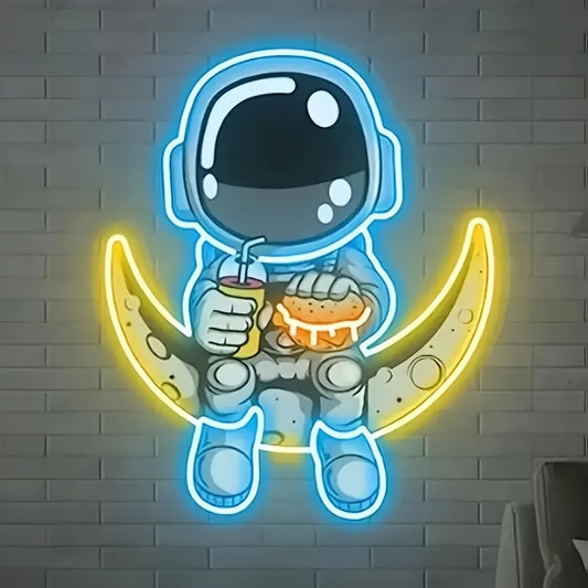 Dimmable LED astronaut neon light - USB powered, multi-color wall decor for home, bedroom, party, carvings printed.