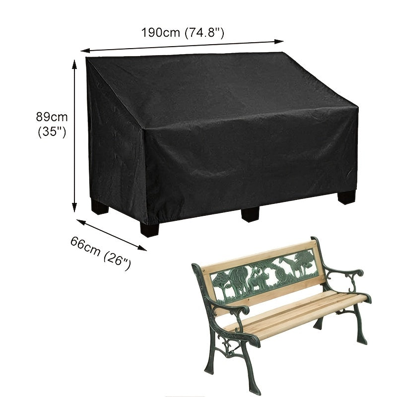 Waterproof bench cover for outdoor patio furniture, made of durable Oxford cloth, measuring 134x66x89cm.