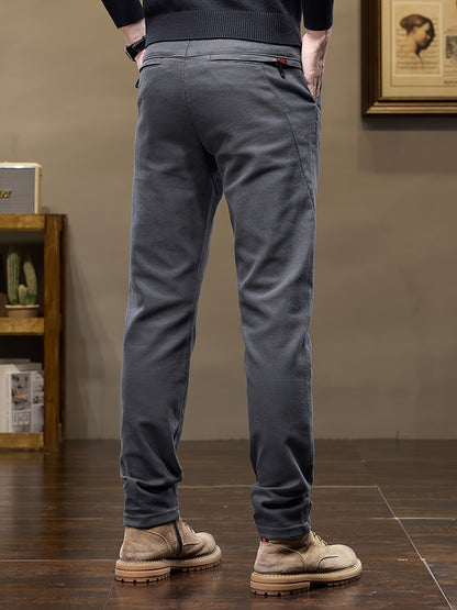 Men's slim-fit straight leg pants made from a cotton blend, suitable for casual and business wear. Machine washable, perfect for fall/winter. 9-inch inseam, ball-free design.