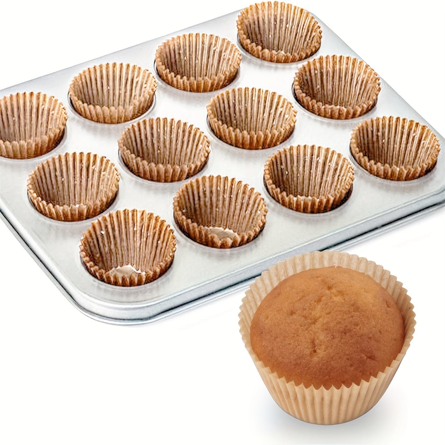 200pcs Natural Paper Baking Cups with 4.98 cm Bottom Size for Cupcakes and Desserts