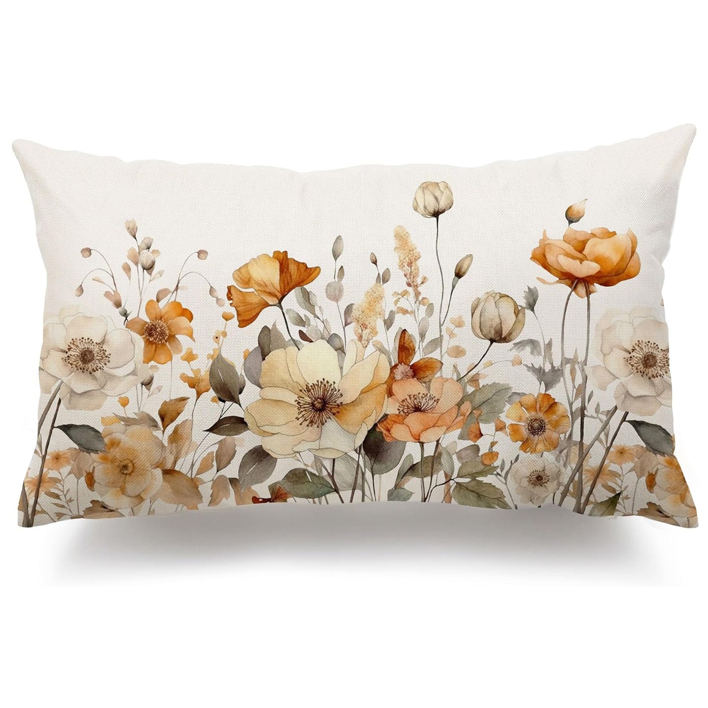 Elegant Fall Thanksgiving Pillow Cover in Orange and White Floral Design - 30.48x50.8 cm, Made of Linen Blend with Zip Closure - Ideal for Adding a Touch of Style to Your Home and Couch