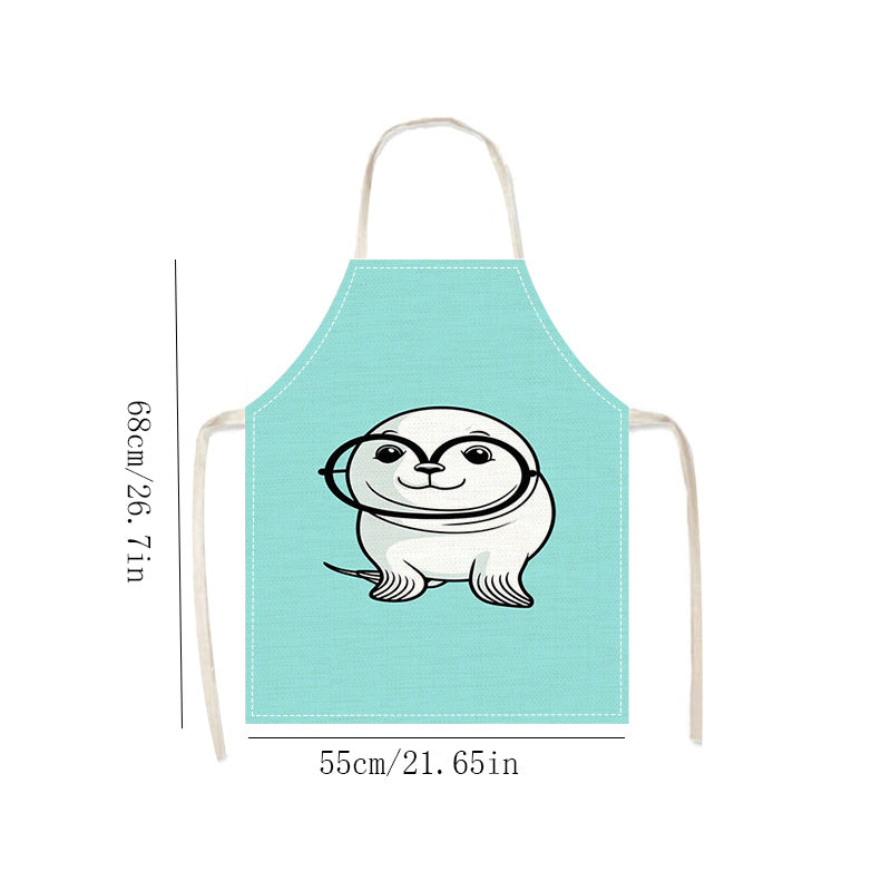 This linen kitchen apron features a fun animal cartoon print that is perfect for both men and women. Made from comfortable and breathable linen material, this apron is also waterproof, oil-resistant, and stain-resistant. The fabric is thick and easy to