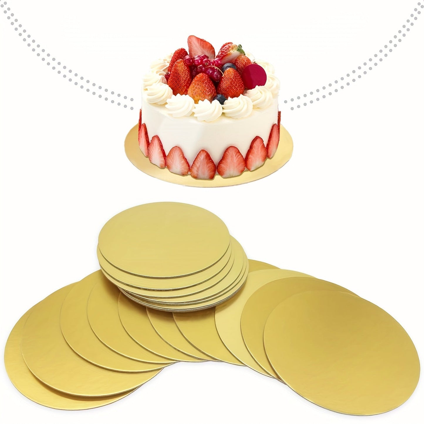 10 pieces of Golden Cake Boards, Circular Disposable Cake Base with Grease-Proof and Food-Grade Surface. Ideal for New Year's, Wedding, Birthday Parties, as well as Cake, Dessert, Pizza decorating and exhibitions.