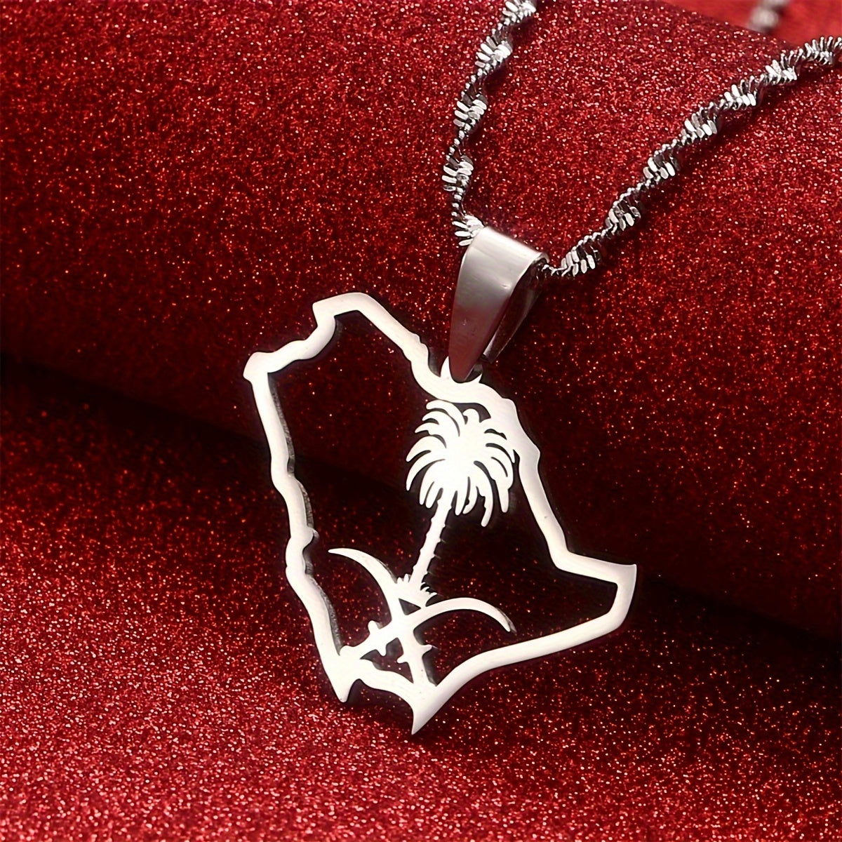 Saudi Emblem Stainless Steel Pendant Necklace for Women in Tribal Simple Style - Perfect for Daily Wear and Parties, All-Season Jewelry with No Mosaic Design