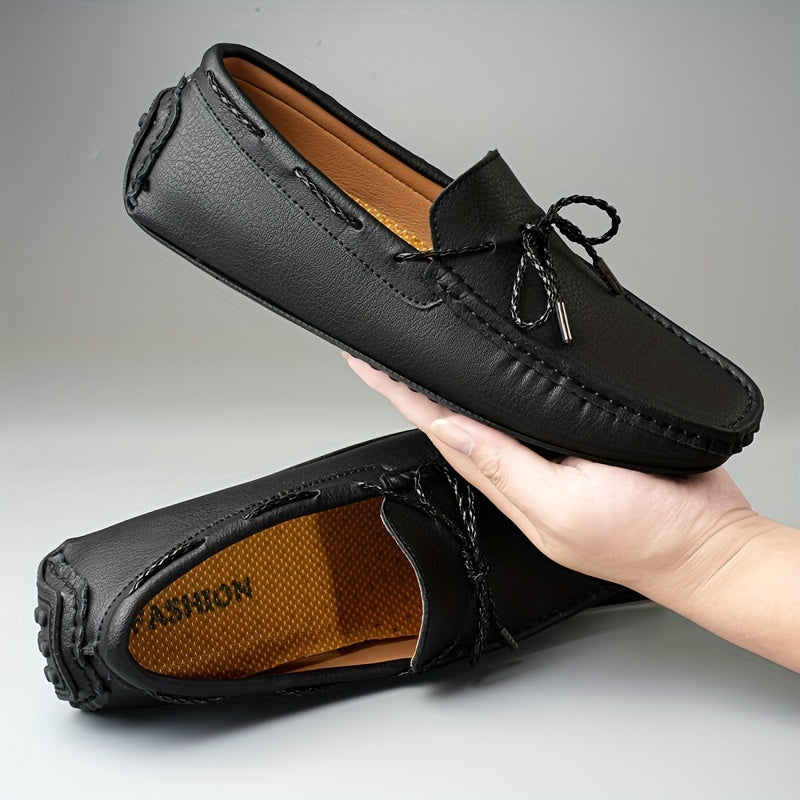 Men's bowknot moccasin loafers, comfy non-slip slip-on driving shoes for spring and summer.