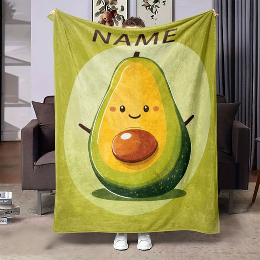 Avocado Lovers Flannel Throw Blanket - Personalized with Customizable Character Design, Modern and Quirky Food Print, Lightweight and Cozy All-Season Comfort, Knitted Polyester Material, Digitally Printed - Unique Home Decor for Avocado Enthusiasts.