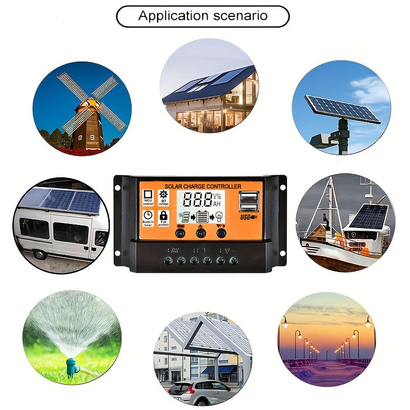 1pc Solar Charge Controller, 100A High Efficiency, 12V/24V Solar Panel Power Supply with 10A-100A Range, Hard-Wired, Accepts Below 50V, for Off-Grid Systems & Solar Panels.