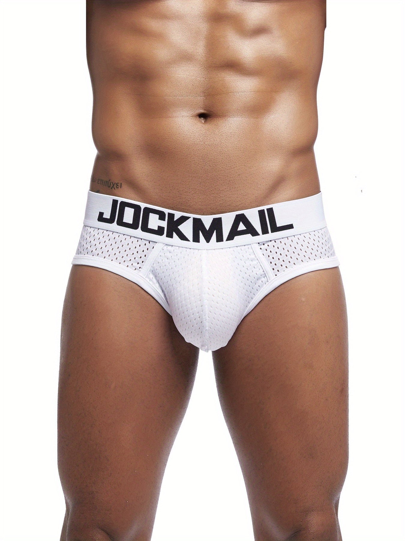 4-Pack JOCKMAIL Men's Briefs: Nylon 90%, Spandex 10%, Medium Stretch, Breathable Contrast Mesh, Low Rise, Letter Print for Daily & Casual Use