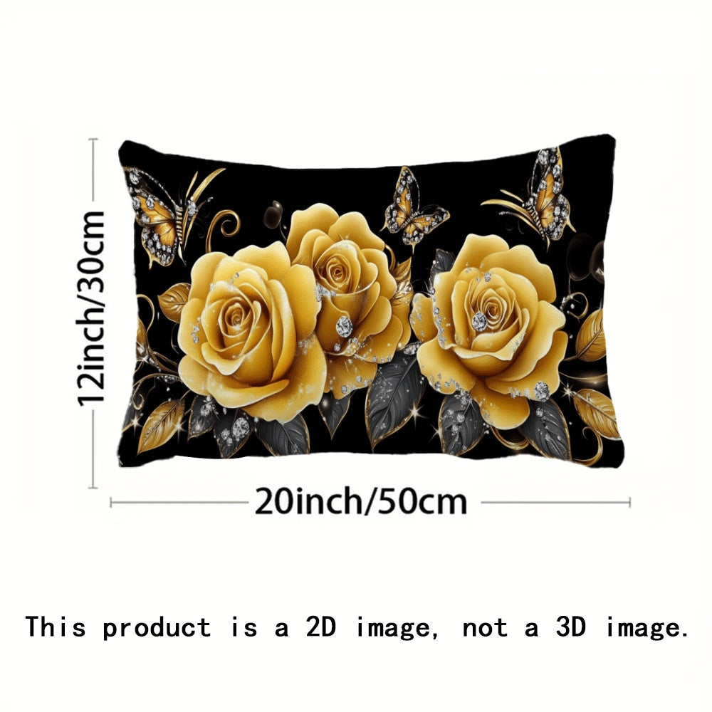 Floral Print Flannel Pillow Cover in Casual Style, Zippered, Machine Washable, Suitable for All Seasons, Ideal for Multi-Position Sleepers. Includes Decorative Cushion Case for Sofa, Bedroom, or Car. Measures 50.8x30.48 cm (Pillow Insert Not Included).