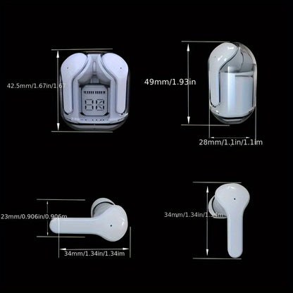 Compact and convenient transparent case wireless mini earbuds with LED display for on-the-go use.