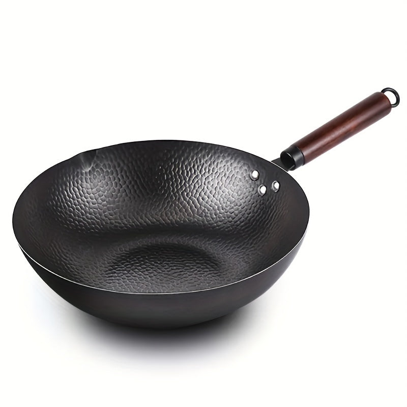 Durable 12-Inch Wok Handcrafted from Hammered Iron, Non-Stick and Uncoated for Versatile Cooking on Electric, Gas, and Halogen Stoves - A Multi-Functional Kitchen Essential