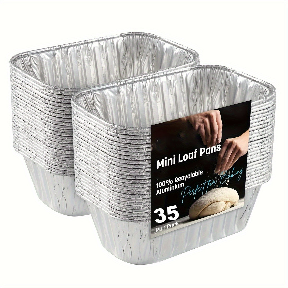 Pack of 35 453.59g Mini Loaf Pans made of Aluminum Foil - Small Bread Tins that are Disposable & Recyclable, Ideal for Baking 15.24cm x 8.89cm x 5.08cm loaves - Provides Even Heating for Perfect Browning