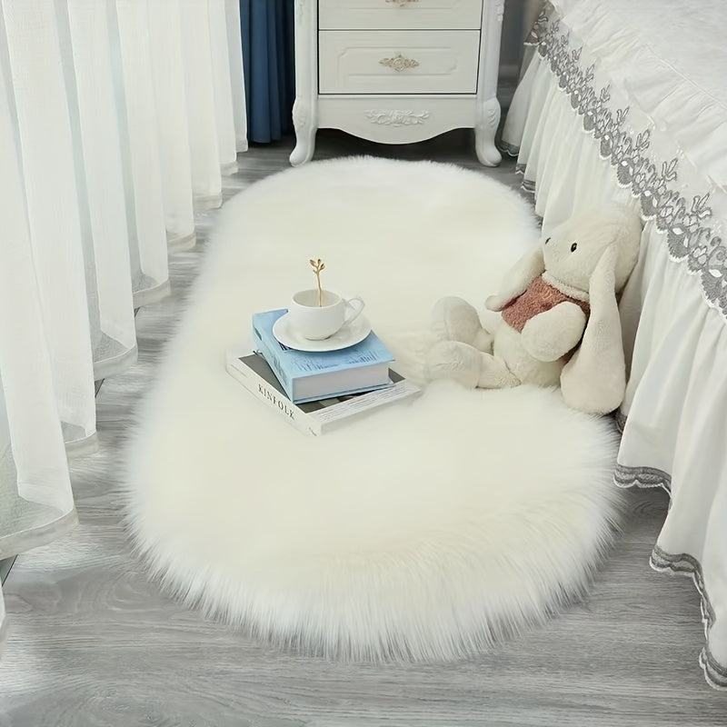 Soft and fluffy shag rug for bedroom or living room, featuring long plush faux fur material. Perfect for adding a cozy and aesthetic touch to your home decor.