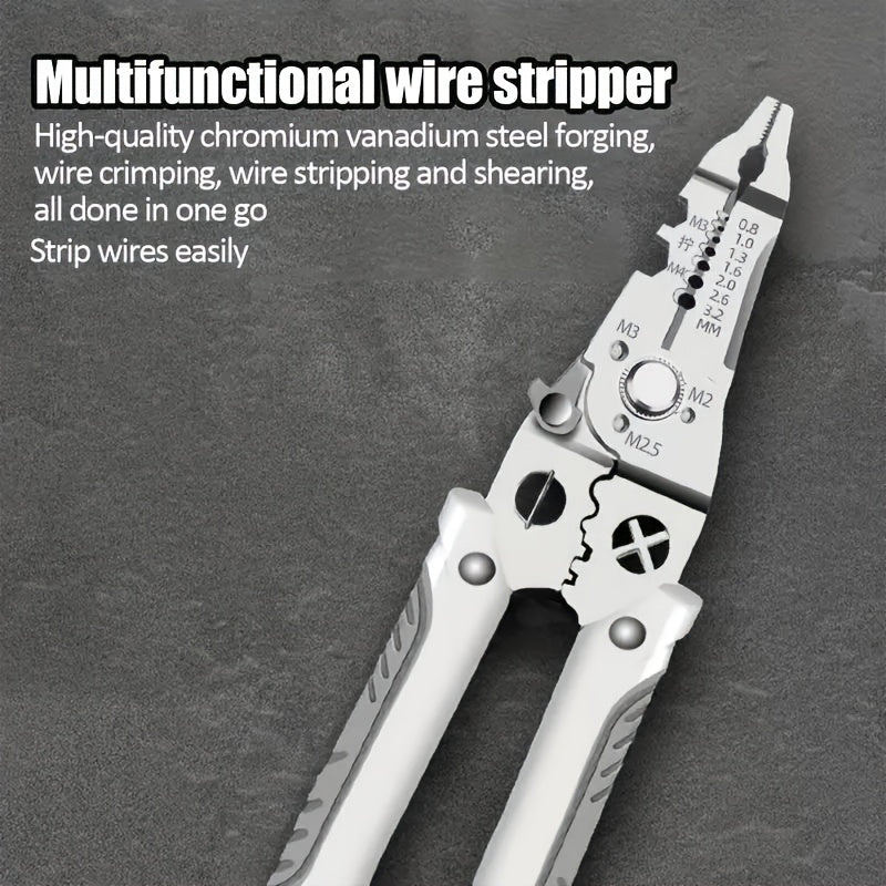 High-quality wire stripper and crimping tool made of durable chrome vanadium steel with a non-slip grip for electricians.