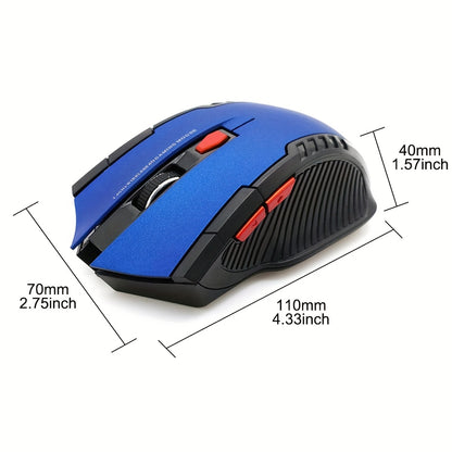 2.4G Wireless Gaming Mouse with ergonomic design, comfort grip, 10m range, adjustable DPI, stylish appearance, suitable for desktop and laptop use, made of plastic material.