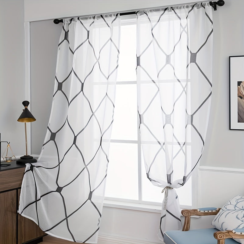 Enhance your home decor with these stylish and functional geometric printed window sheer curtains. Perfect for bedrooms, offices, kitchens, living rooms, and studies.