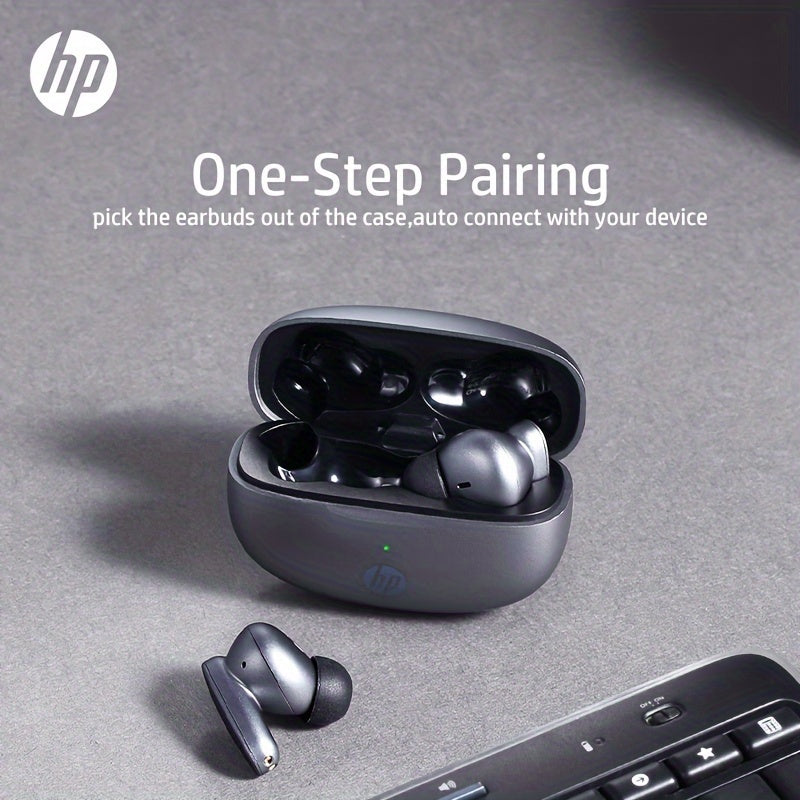 HP Wireless Earbuds with Deep Bass Sound, Lightweight BT Earphones with Mic for Calling, Premium Sound Connection, Charging Case.