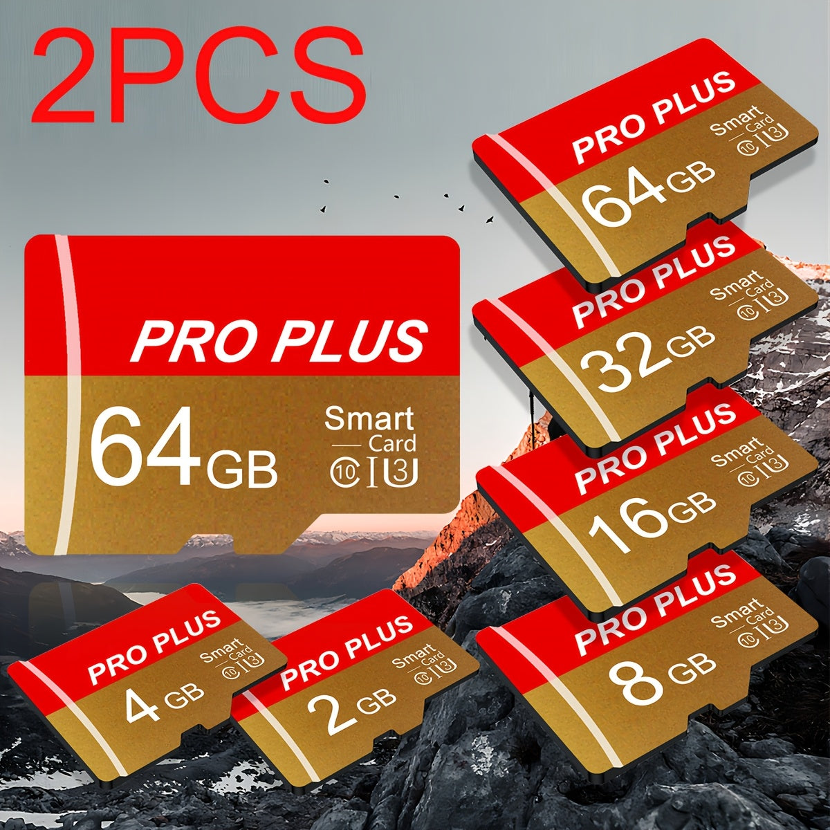 Two sets of memory cards ranging from 2GB to 64GB, suitable for various devices - genuine capacity, secure storage.