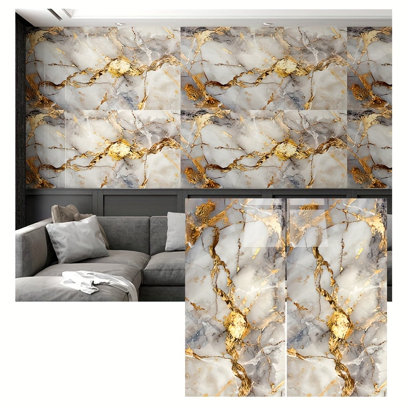 10/22pcs 3D Imitation Marble Ceramic Tile Wall Stickers with strong adhesive for easy installation in home decoration