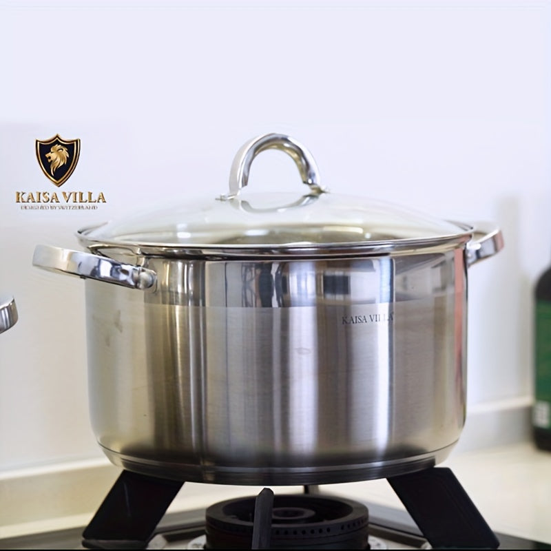 High-quality Stainless Steel Soup Pot with Double Ears, Thickened 5-layer Bottom, Suitable for Household Gas Stove and Induction Cooker