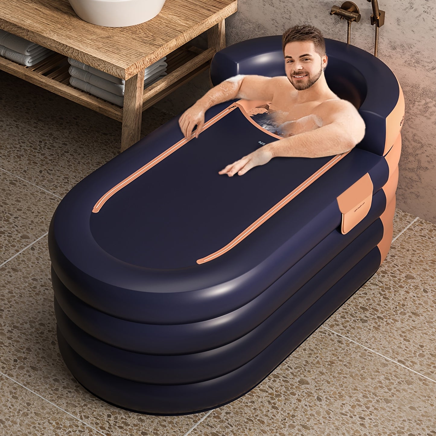 Portable and foldable spa bathtub with thick, easy-inflate and drain design for indoor/outdoor use.