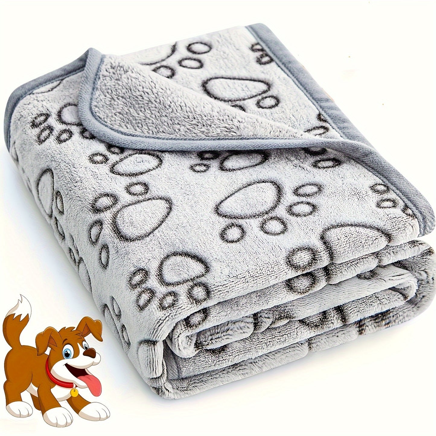 Ultra-soft paw print fleece pet blanket for dogs and cats, cozy, warm, stain-resistant, machine washable. Ideal for small to large breeds with an adorable animal paw design in gray.