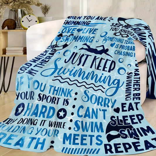 Swimming lovers will adore this cozy Swimming Blanket, perfect for women, men, teens, and girls, as well as teammates and coaches. Made from soft fleece, it is machine washable and suitable for all seasons. With a water-resistant design, it is perfect