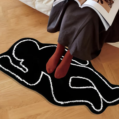 1-piece Humanoid Area Rug in Black with a Creative Shadow Motif. This exquisite carpet doubles as a bedside cushion, perfect for your living room floor. Non-fading and non-shedding, it is also washable for easy maintenance. The comfortable and soft foot