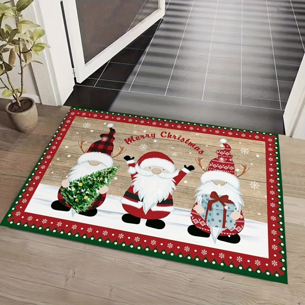 Polyester Christmas Santa Claus Doormat - Festive Entry Mat with Non-Slip Backing, Machine Washable, Holiday Decor Welcome Rug - 1 Piece