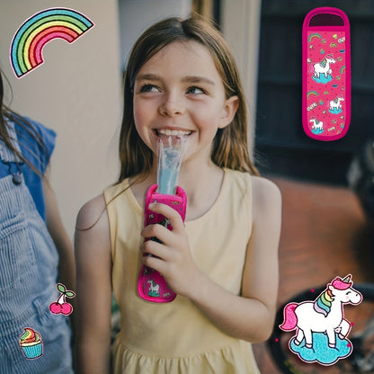 Reusable neoprene ice pop sleeves for kids' frozen treats.