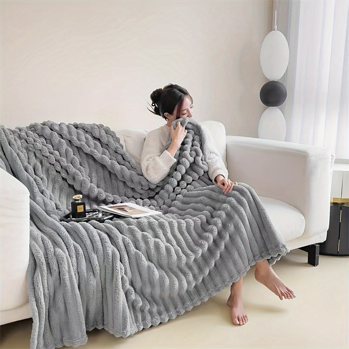 Luxurious French-Inspired Double-Sided Plush Blanket - Perfect for Home or Office Nap, Multi-Functional Sofa Throw and Air-Conditioning Blanket - Made of 100% Polyester, Dry Clean Only - Features a Woven Weave for All-Season Use - Great Christmas Gift