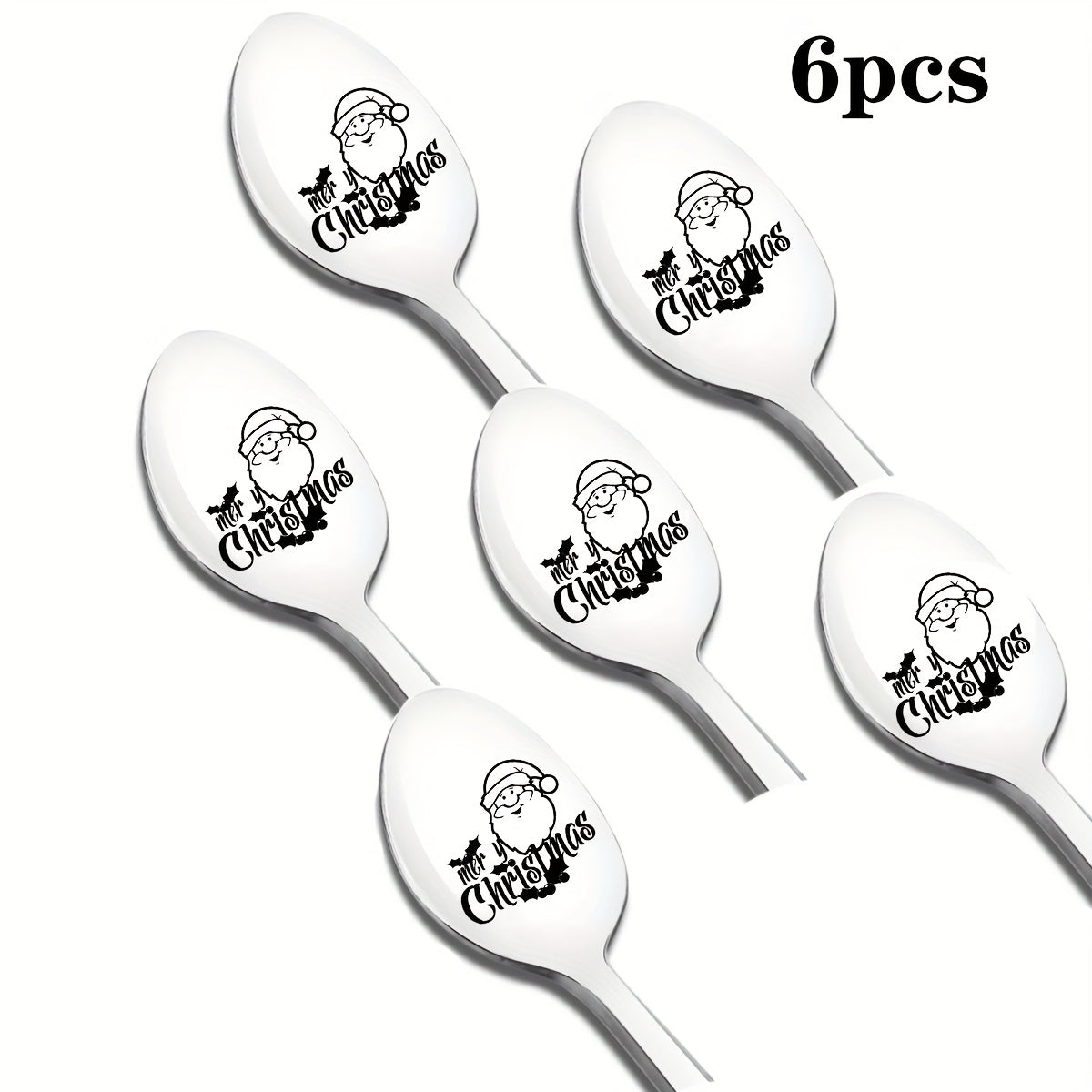 Stainless Steel Spoon Laser Engraved with "Merry Christmas" Design, Perfect for Halloween/Christmas Gifts, Theme Parties, and Gifts for Friends, Family, Classmates, and Colleagues, 2/4/6 Pack, Long Handle