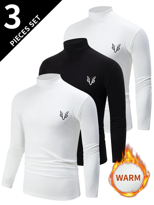 Men's thermal turtleneck sweatshirts, 3 pieces, long sleeves, stretch fabric, warm and casual for fall/winter