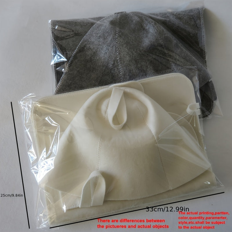 100% felted sauna accessory set includes thermal insulating and absorbent mat, cap, and mitt.