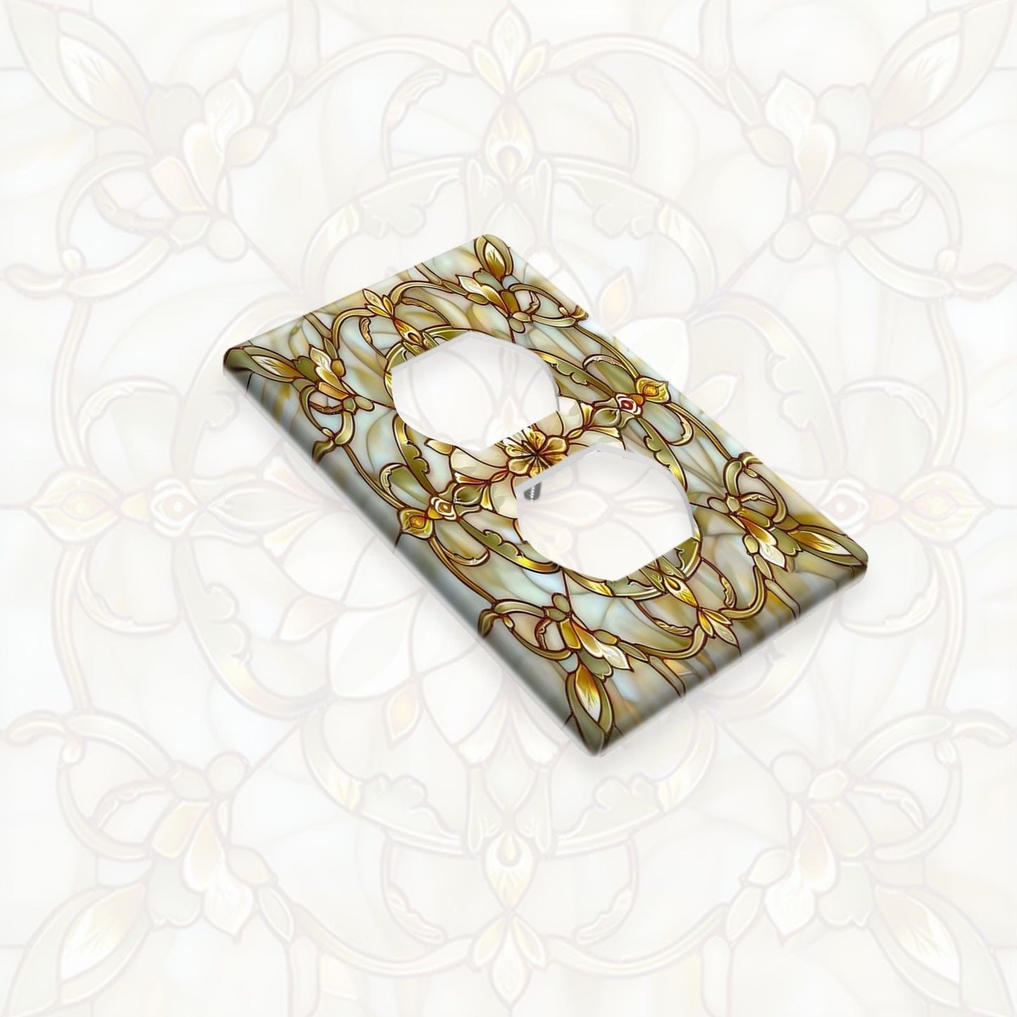 Art Nouveau stained glass light switch cover, decorative wall plate for single/double toggle, no electricity/battery required, perfect for bedroom, kitchen, and bathroom decor.