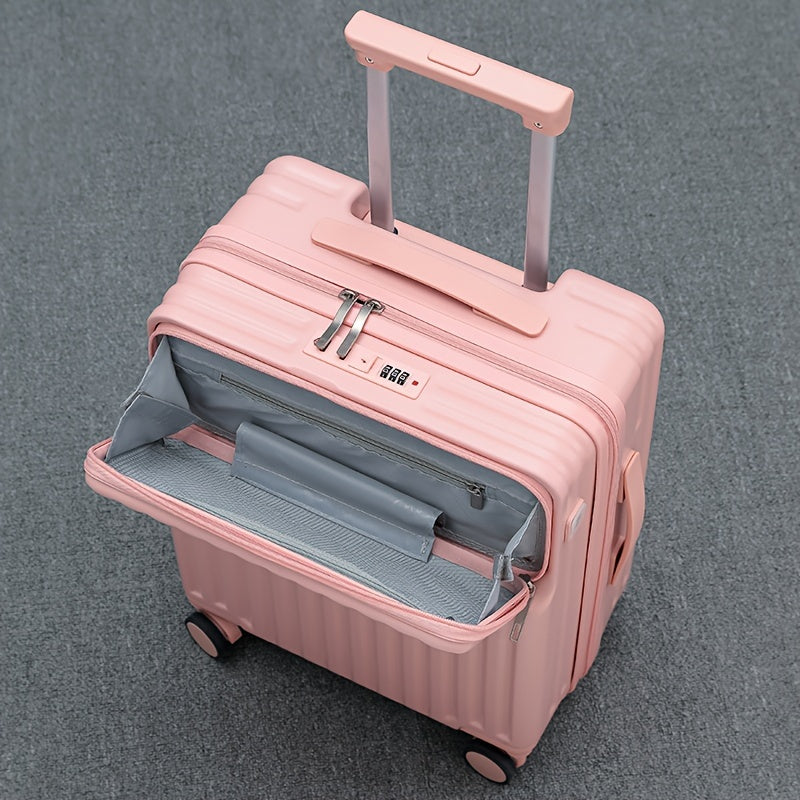 20-Inch Lightweight Hard-Shell Spinner Luggage with USB Port, Expandable Handle, and Multi-Directional Wheels, Stylish White Suitcase for Travel and Business Trips.