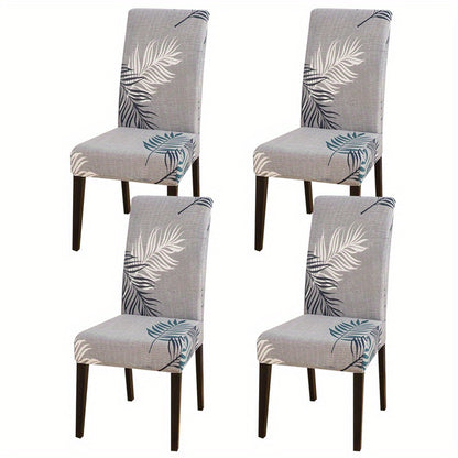 Printed stretch chair slipcovers in 4 or 6 pieces, ideal for dining chairs in various settings.