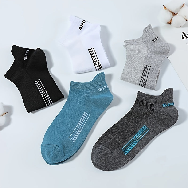 5 pairs of unisex cotton blend crew socks with anti-odor and sweat absorption, perfect for daily wear.